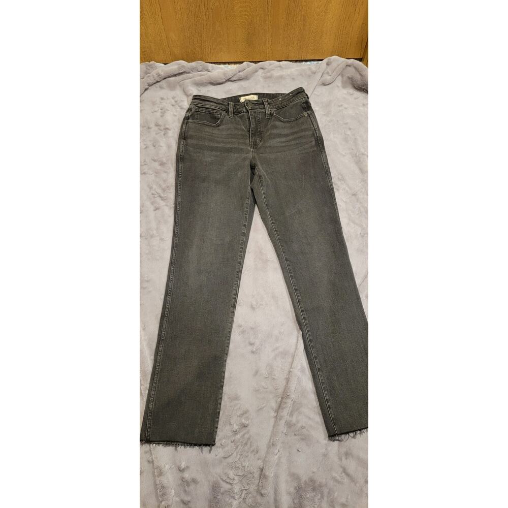 Madewell Curvy Mid Rise Stovepipe Jeans Womens 28 Gray Black Raw Hem Straight